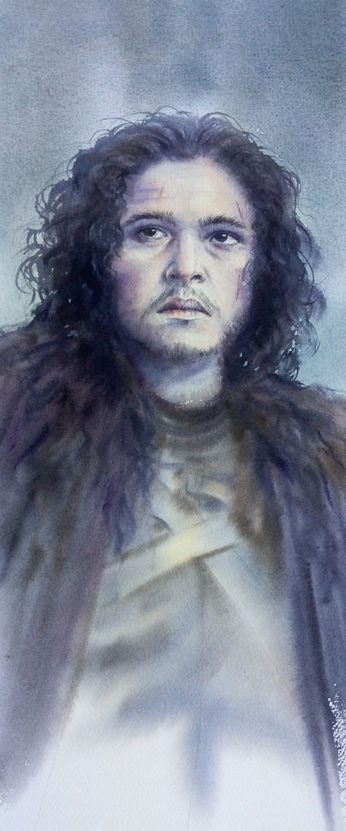 A portrait of Jon Snow from Game of Thrones by Olga Beliaeva Watercolour