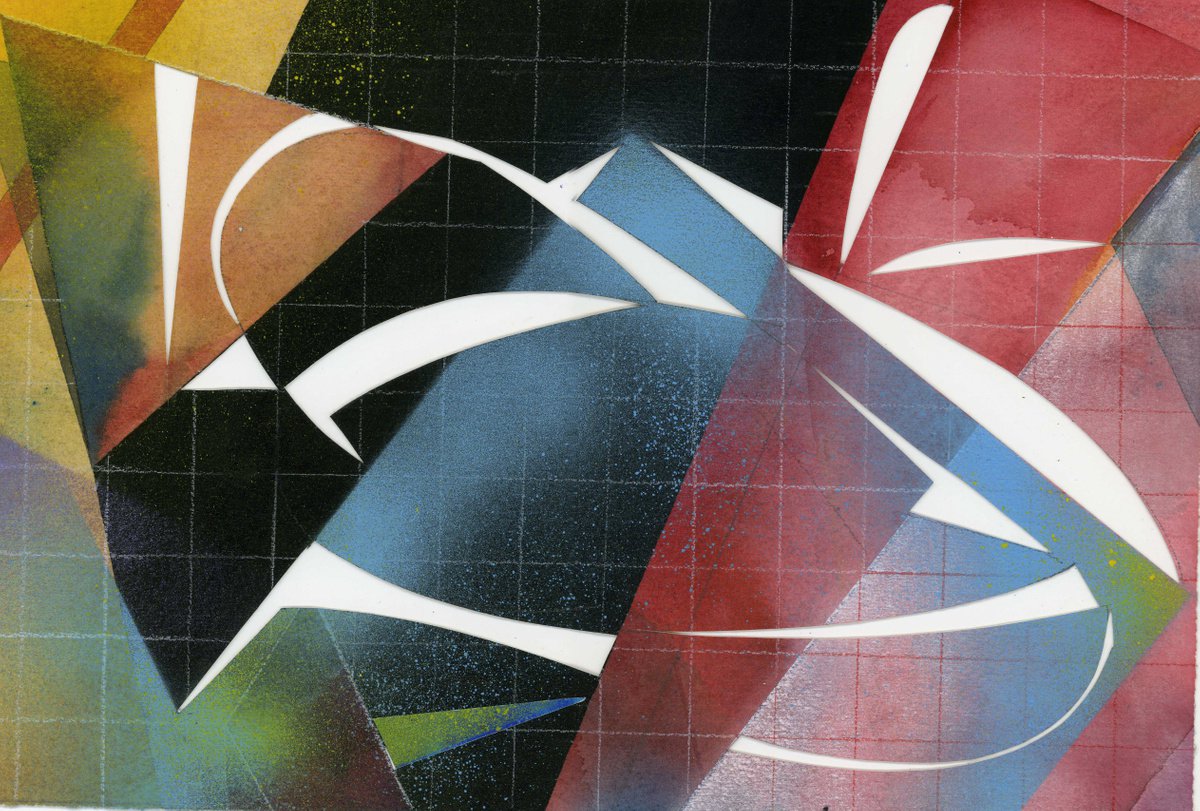 Geometric Abstract Collage By Alfred Ng, 13 X 9, Abstract Compostion, Original Artwork