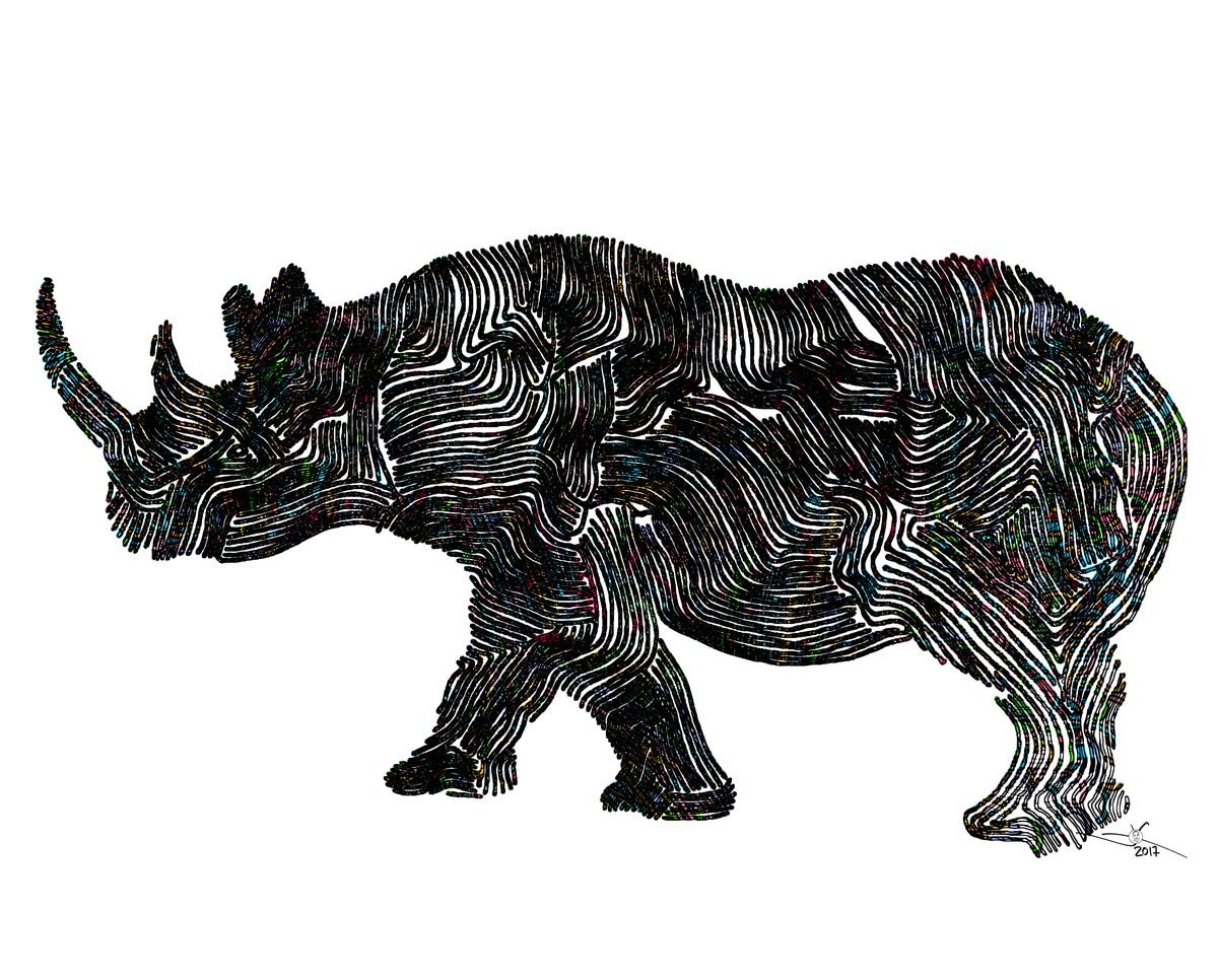 Big Rhino, Framed Artwork, 16 x20(40x50cm) by Jeff Kaguri