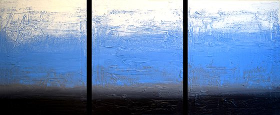 impasto textured "Ice Blue" 3 panel canvas