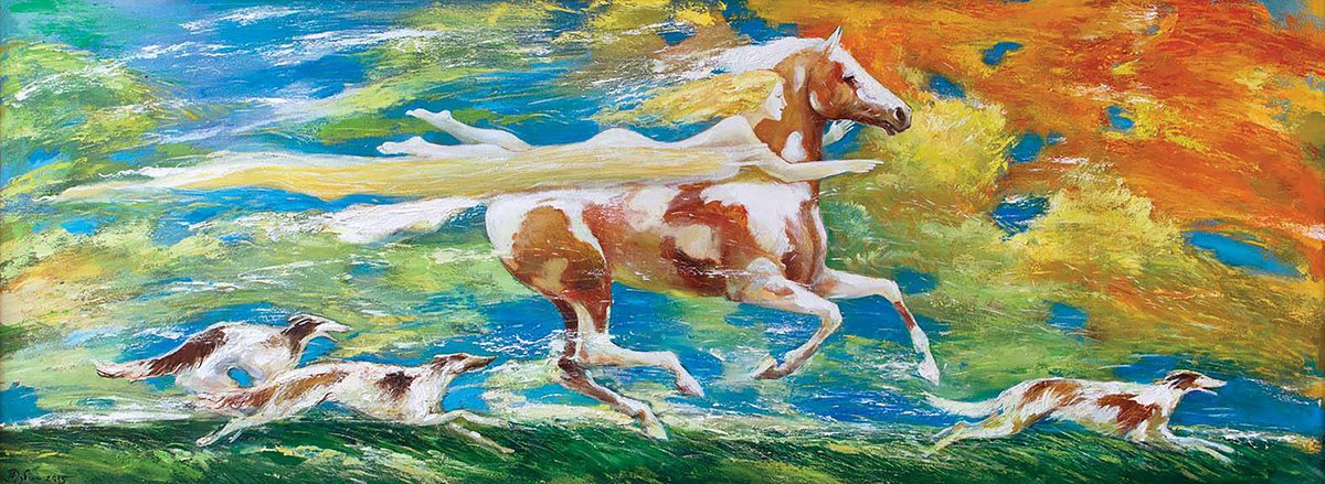 Impressionistic Animal Acrylic Painting By Titinin Yurii, 64 X 24", Artemis On The Hunt, Original Artwork