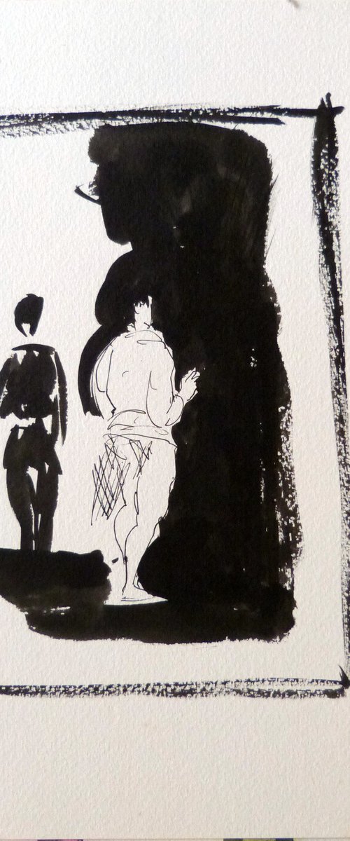 Black and White Couple, ink on paper 30x23 cm by Frederic Belaubre