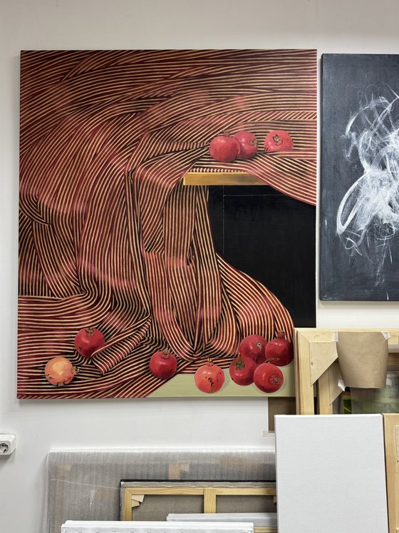 Pomegranates and red silk