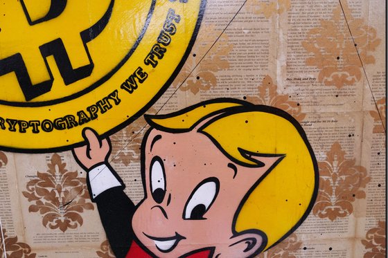 Bitcoin Features 140cm x 100cm Bitcoin Richie Rich Book Page Urban Pop Art