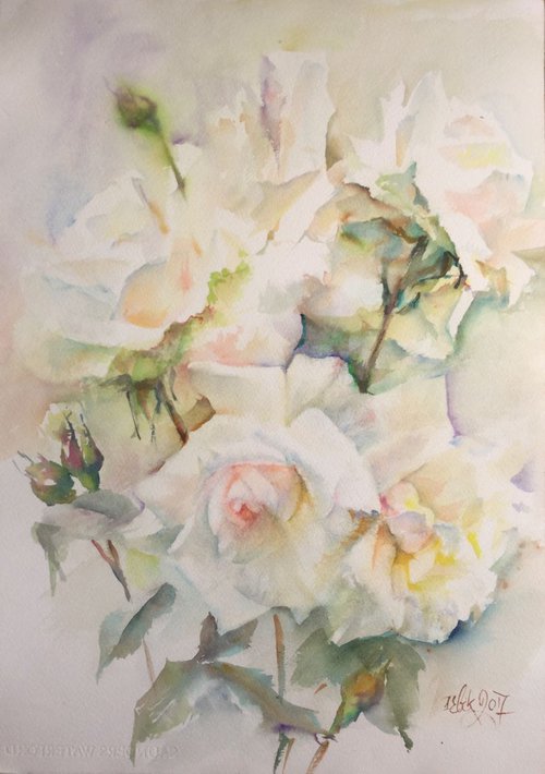 Bush of white roses by Irina Bibik-Chkolian