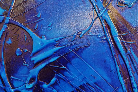 Inked Sapphire 270cm x 120cm Blue Abstract Art