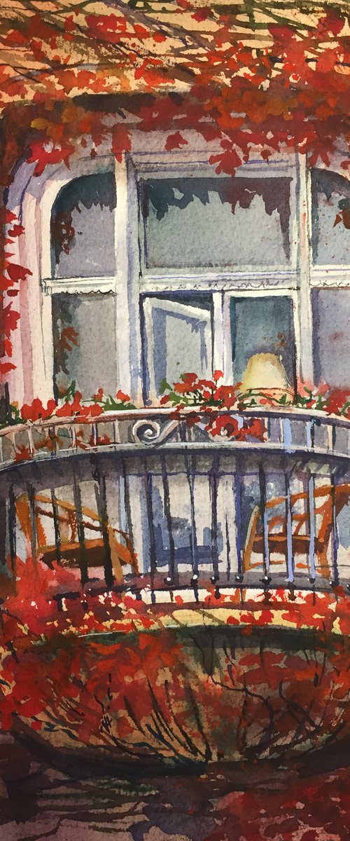 Autumn balcony. House in the leaves. Balcony of europe. by Natalia Veyner