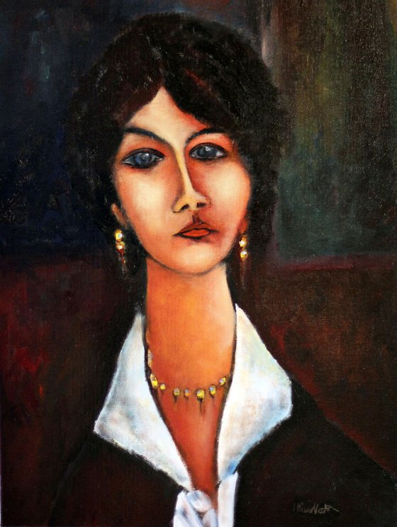 Woman with Earrings and Necklace