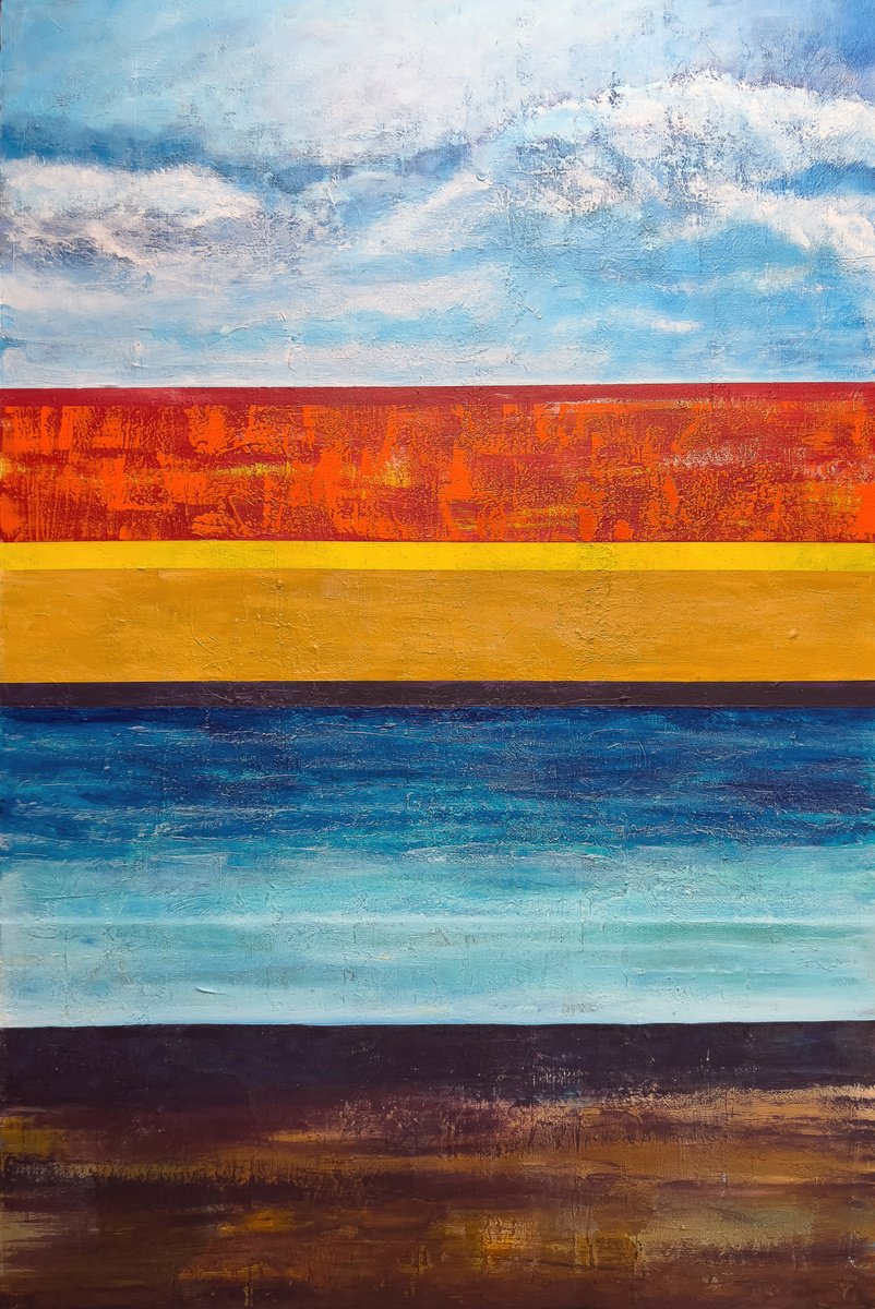 Abstract Landscape Acrylic Painting By Km Arts, 48 X 72", Valencia, Original Artwork