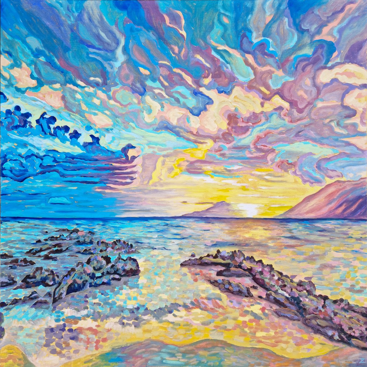 Impressionistic Landscape Oil Painting By Zulfiya Mukhamadeyeva, 28 X 28", Reflected Down, Original Artwork