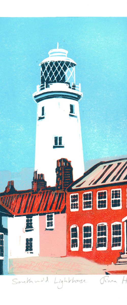 Southwold Lighthouse. Limited Edition linocut by Fiona Horan