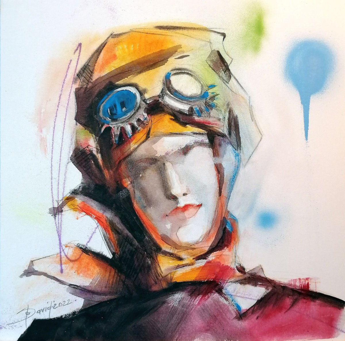 Urban And Pop Portrait Painting By Olga David, 20 X 20", Flying Is First, Original Artwork