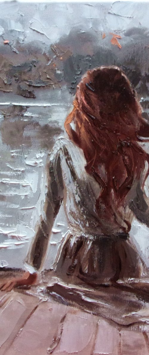 " SECRET PLACES ... " original painting SEA spring palette knife GIFT by Monika Luniak