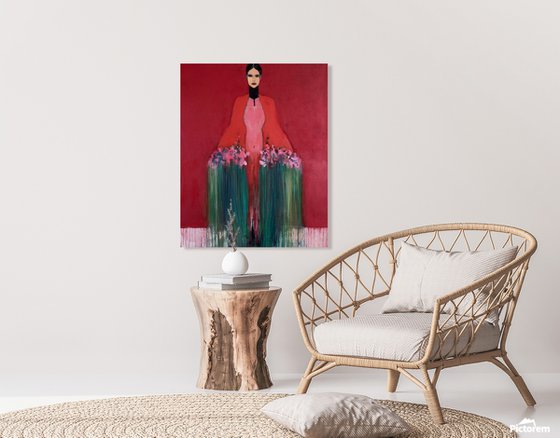 Girl with Flowers II (Red)