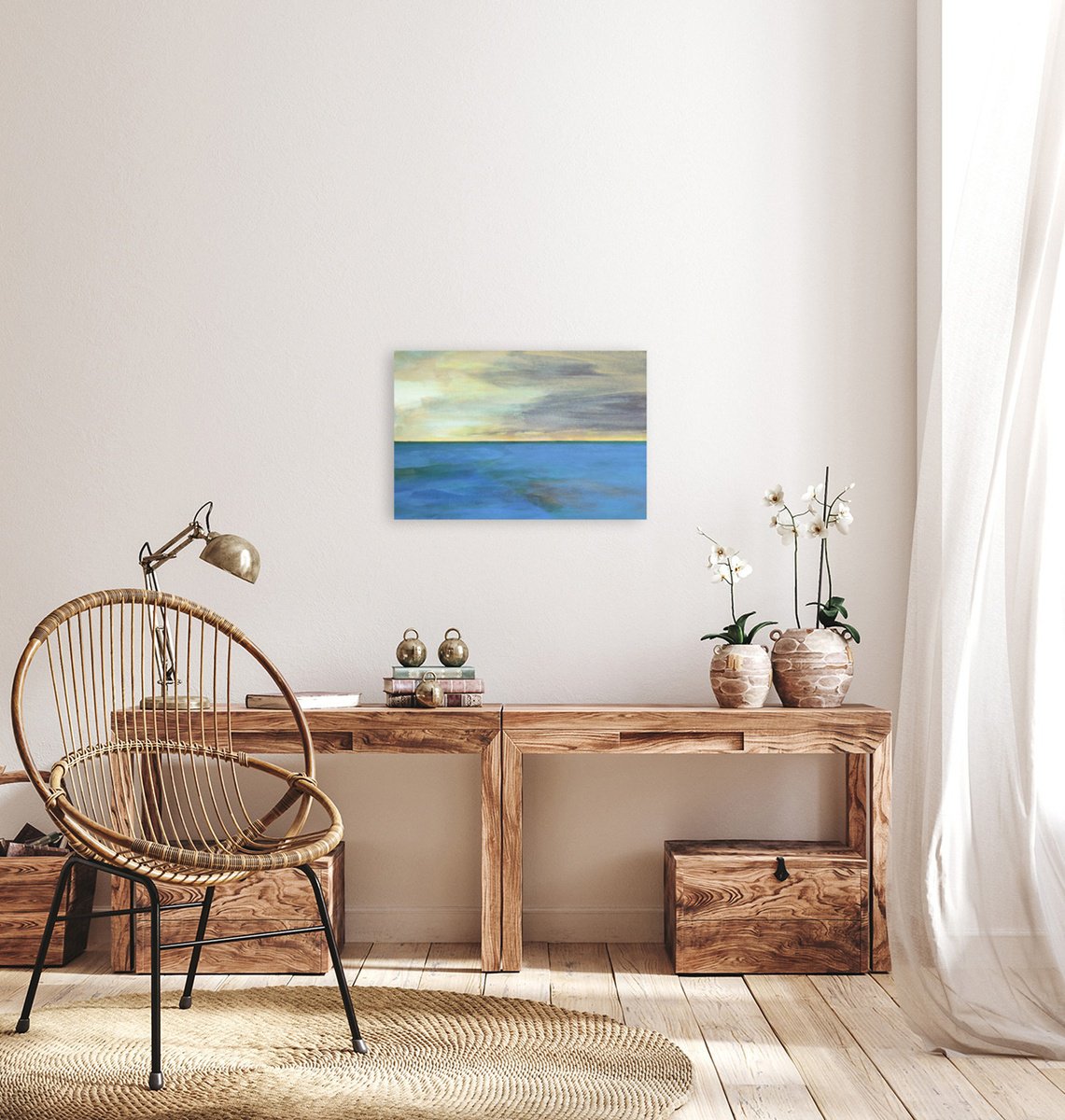 Organic Landscape Acrylic Painting By Chris Carbone, 24 X 16, Blue Opal, Original Artwork