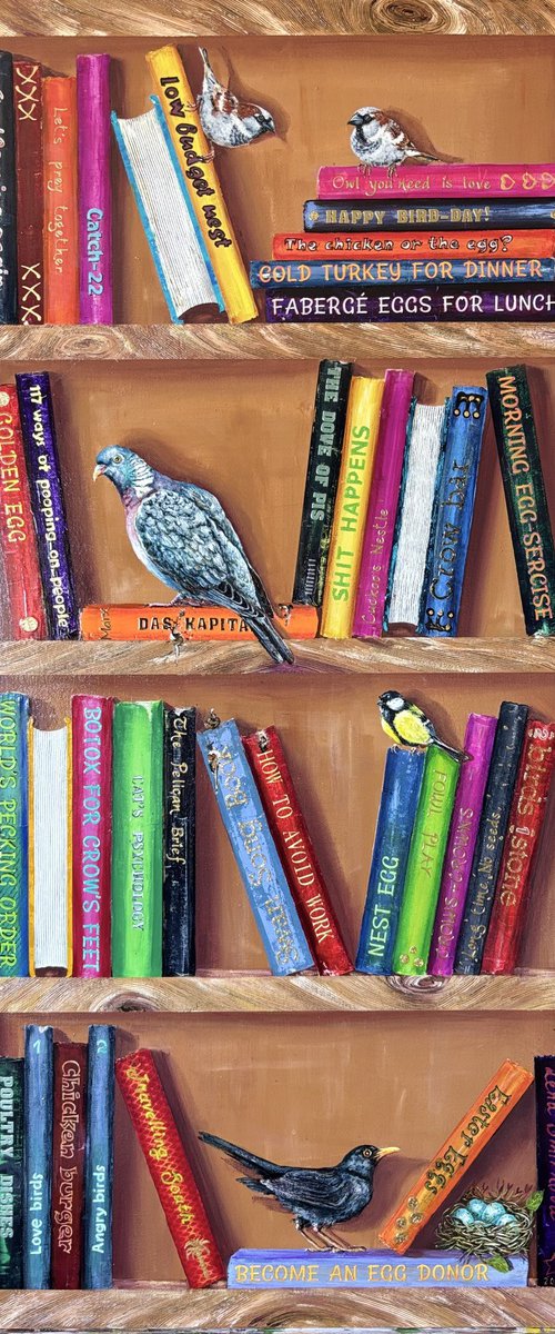 Bookshelf with birds by Lena Smirnova