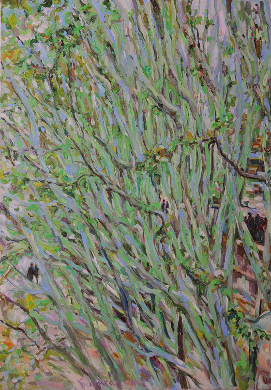SYCRAMORES NEAR THE SEINE. PARIS - XXL Large Floral Art - Paris landscape - original painting plants trees art green spring nature impressionism office interior home decor 200x140 cm