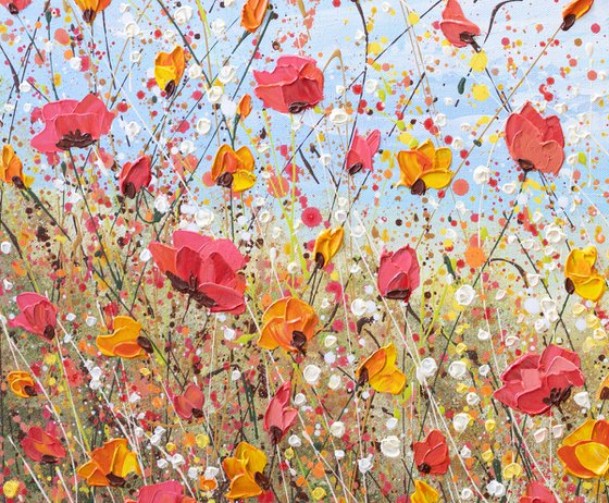 Sunlit poppies - Wildflower Meadow Painting