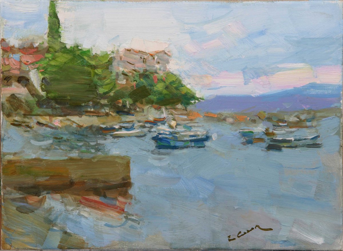 Expressive Landscape Oil Painting By Eugene Segal, 16 X 12, Beautiful Boats, Original Artwork