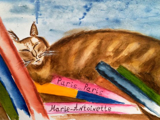 Cat Painting Animal Original Art Pet Painting Cat Portrait Watercolor Artwork 17 by 12 inches