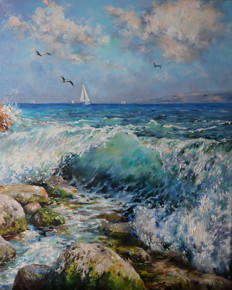 Sea waves break about stones, Marine landscape by Natalia Shaykina