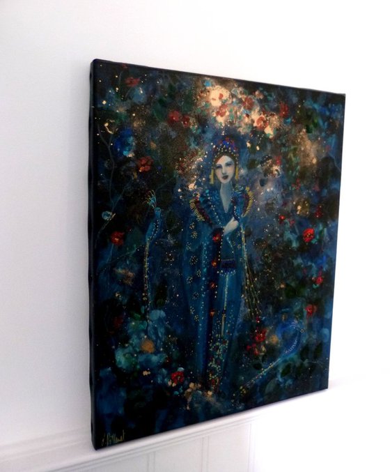 "The divine night " mix media on canvas 32.5x 40.5cm