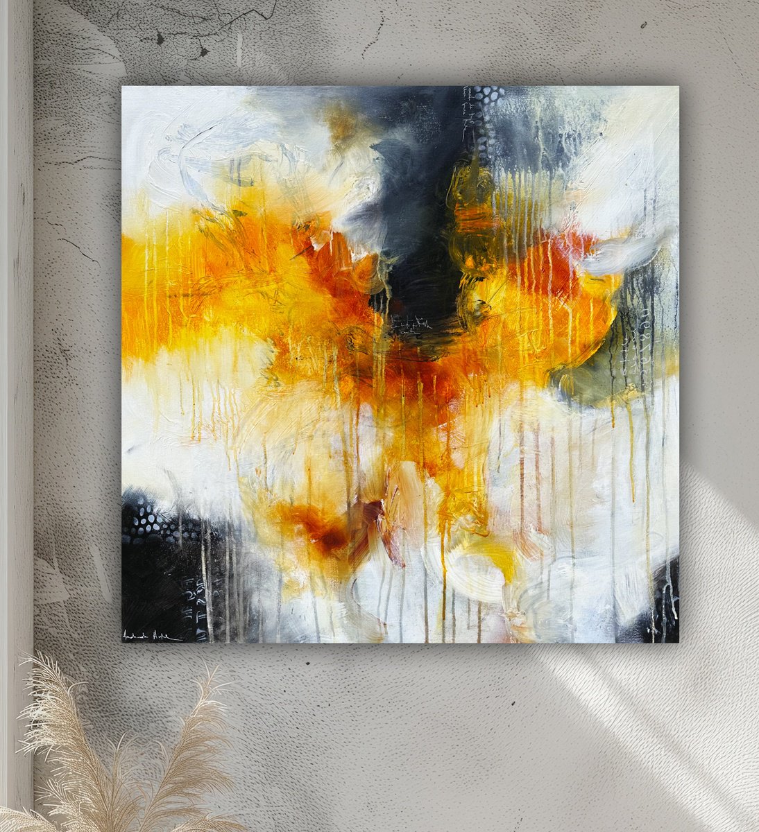 Abstract Acrylic Painting By Andrada Anghel, 36 X 36, Autumn Rain Ii, Original Artwork