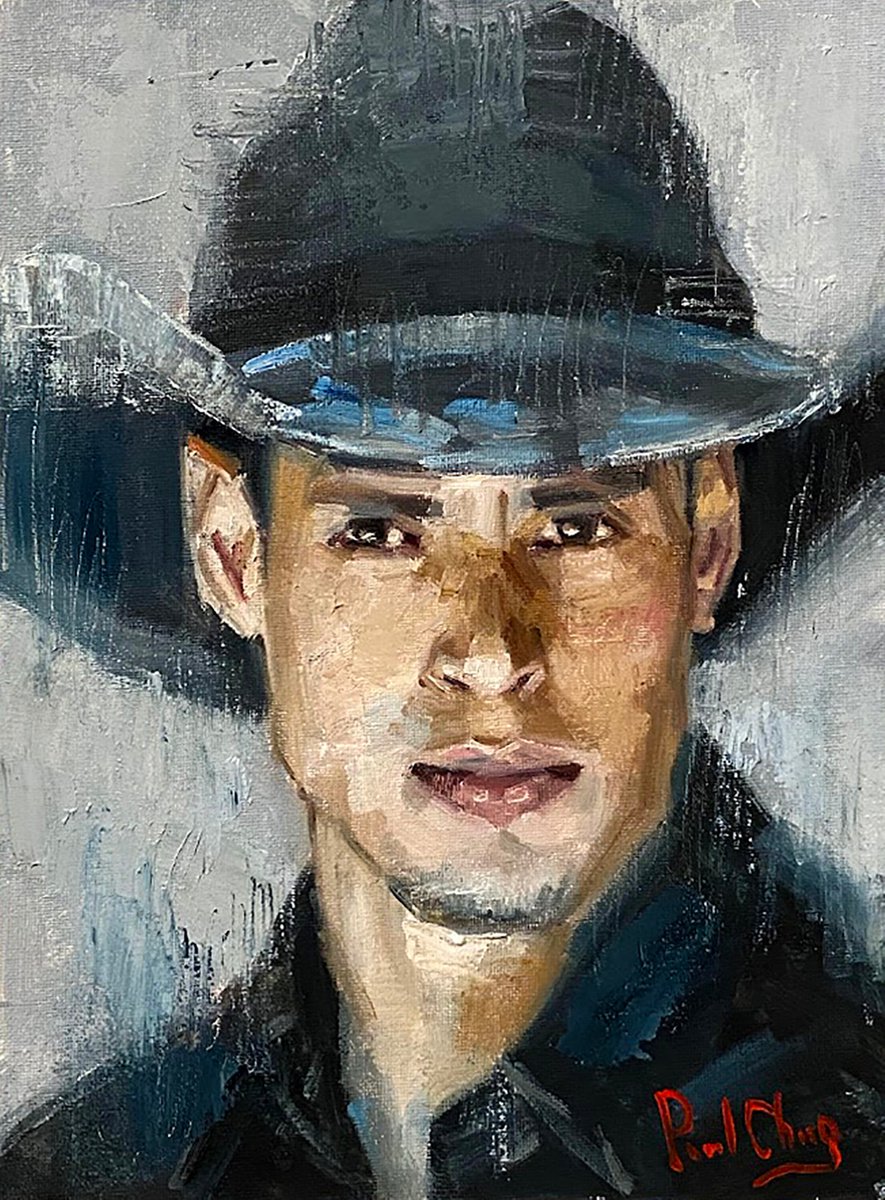 Cowboy with Blue Hat and Shirt by Paul Cheng