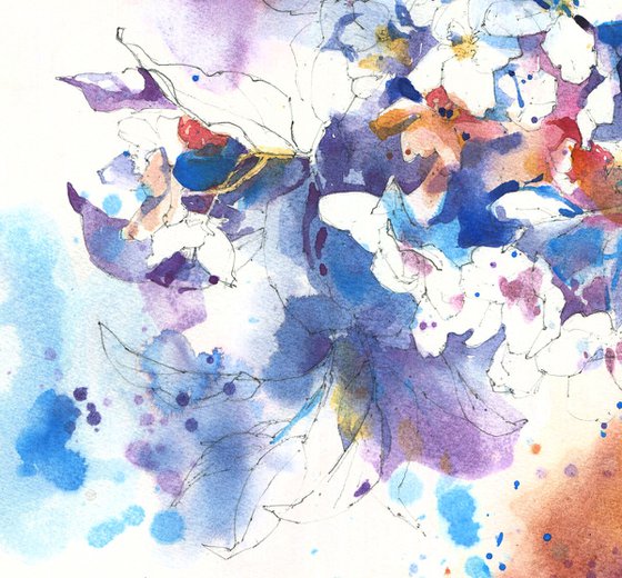 Original watercolor painting "Thousand Shades of Hydrangea Flowers"