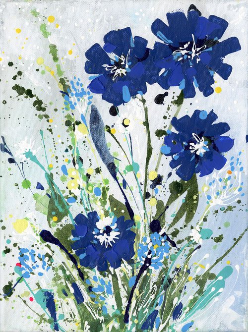 Blue Wishes -  Abstract Flower Painting  by Kathy Morton Stanion by Kathy Morton Stanion