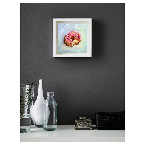 Donut Painting Original Art Small Food Artwork Dessert Wall Art