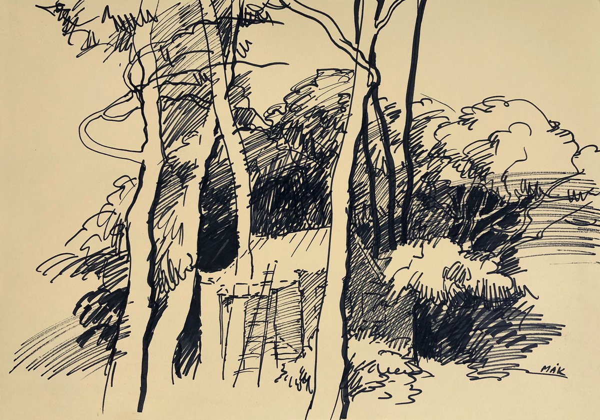 LANDSCAPE - graphics black marker on colored paper idea for gift home decor gift for her by Irene Makarova