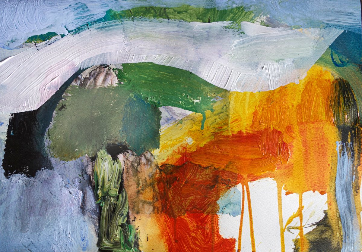 Expressive Abstract Acrylic Painting By Elizabeth Anne Fox, 17 X 12, One Moment/The Long Meadow, Original Artwork