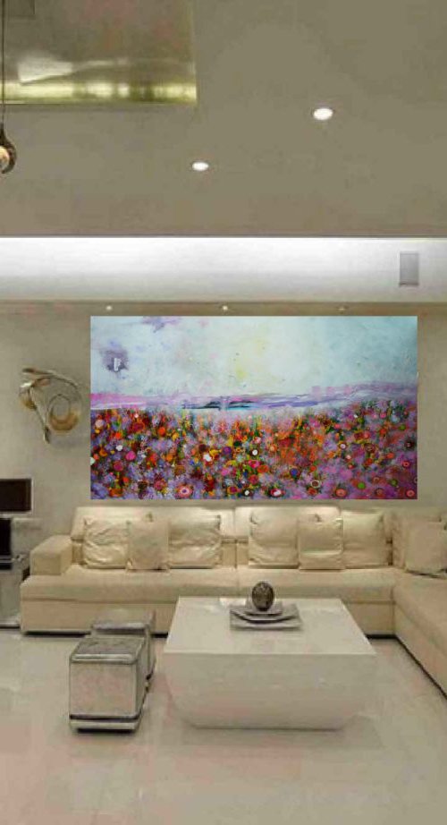 Abstract floral "Rainbow poppies" by Henrieta Angel