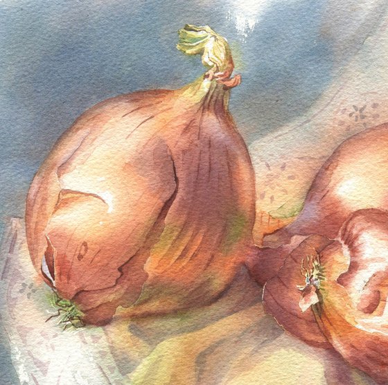 Ukrainian watercolour. Winter onions