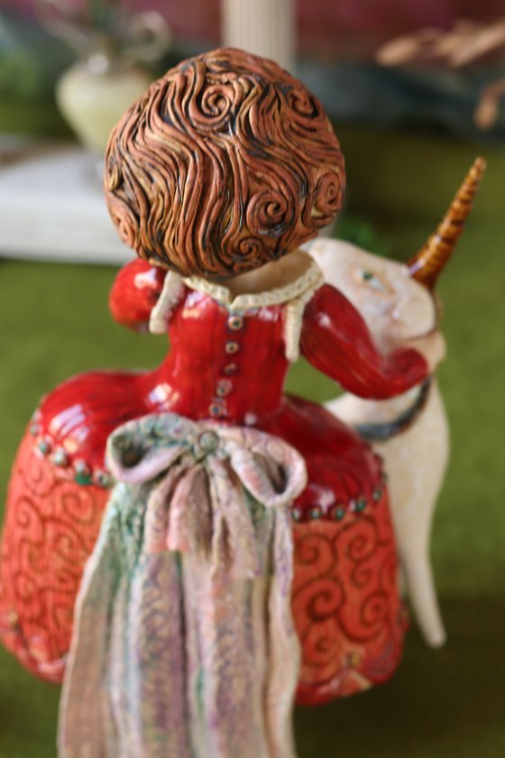 Infanta with a unicorn. Ceramic sculpture