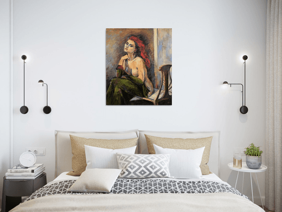 ART NOUVEAU - portrait of a naked woman with red hair gift for him home bachelor living room art