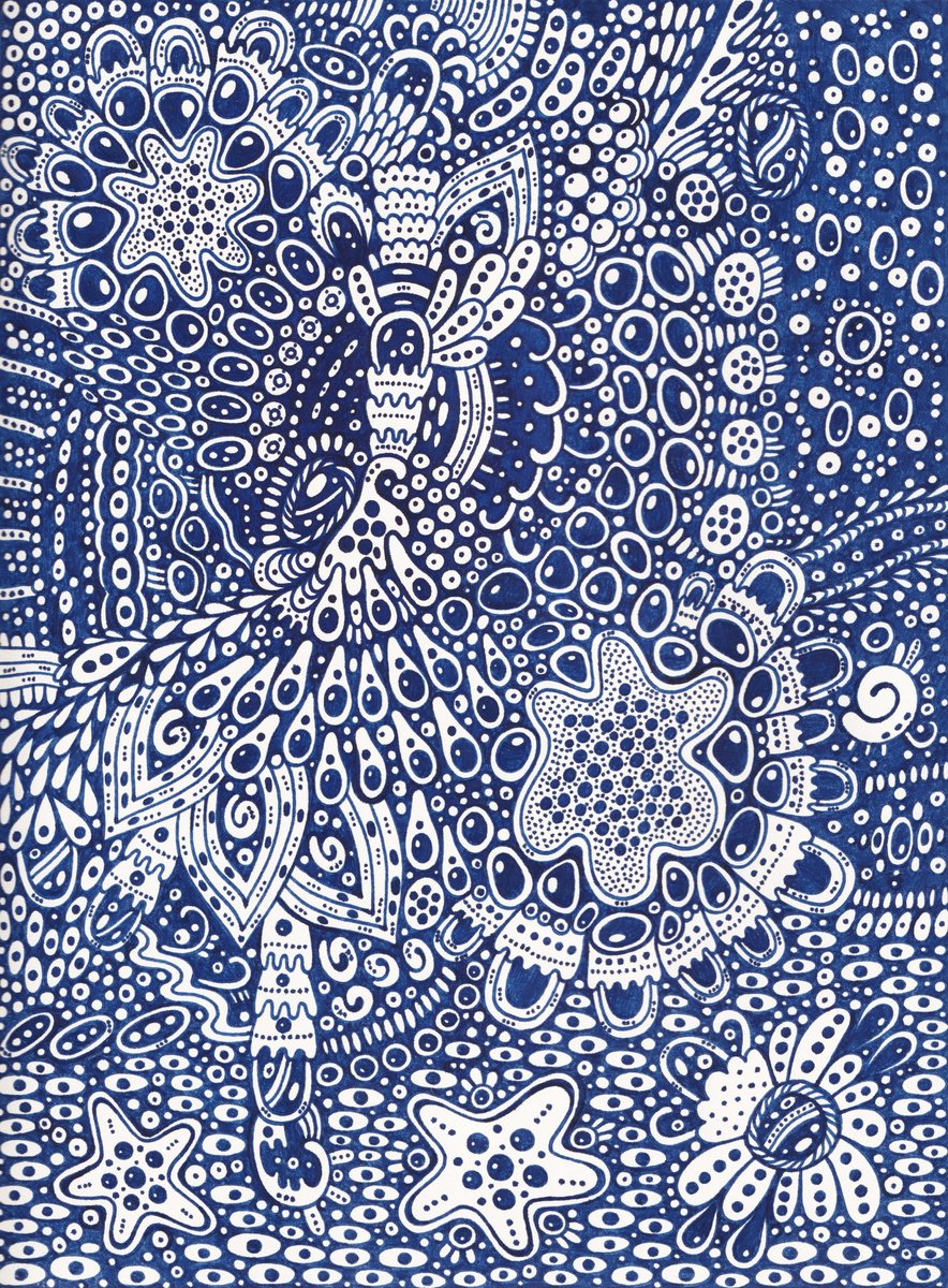 Organic Botanical Ink Drawing By Veronika Demenko, 7 X 9", Surreal Pattern N.70, Original Artwork