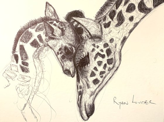 Giraffe and Baby 12x16