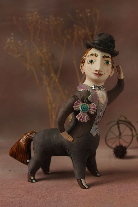 Trendy Centaur with bowler hat. Sculpture by Elya Yalonetski, 2018