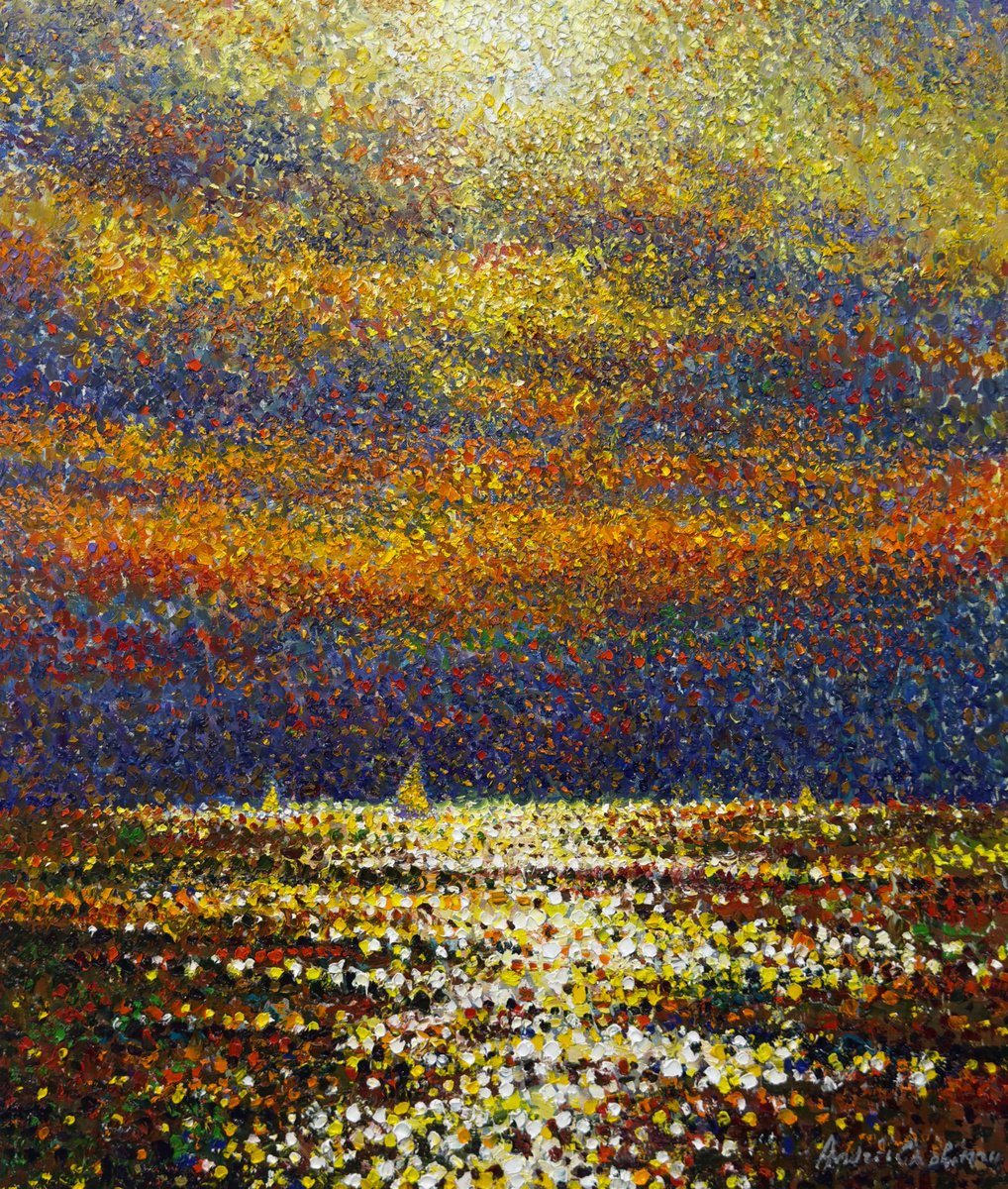 Impressionistic Landscape Oil Painting By Andrii Chebotaru, 24 X 28, Mediterranean Glow, Original Artwork