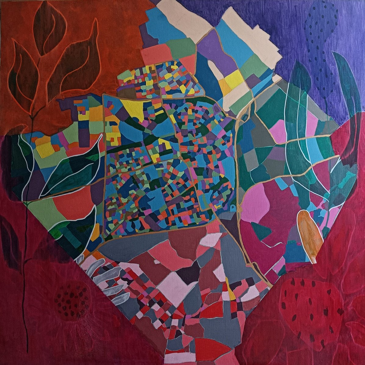 Expressive Oil Painting , City Bowl By Mieke Van Os, 35 X 35, Artwork For Sale On Artfinder