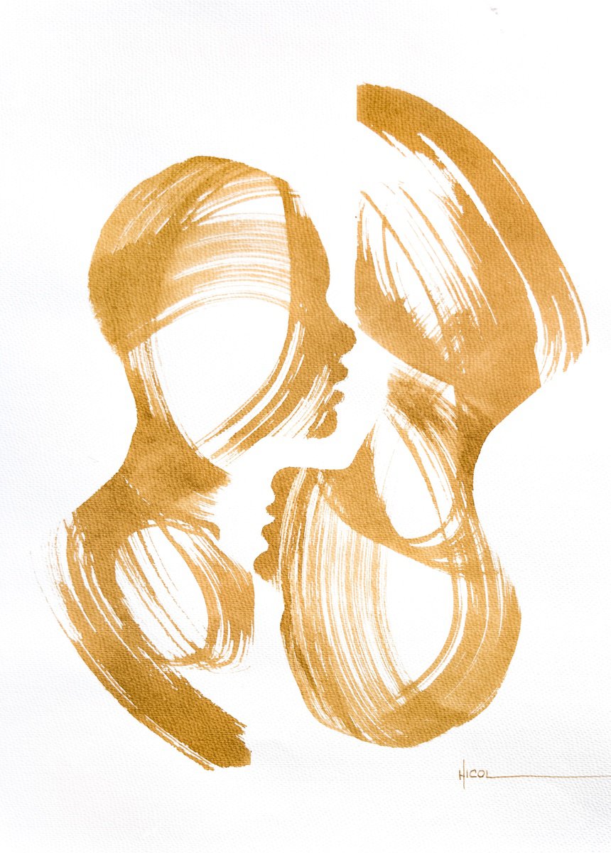 Expressive Portrait Ink Drawing By Nicol Vacaru, 15 X 21", Murmur Of Us, Original Artwork