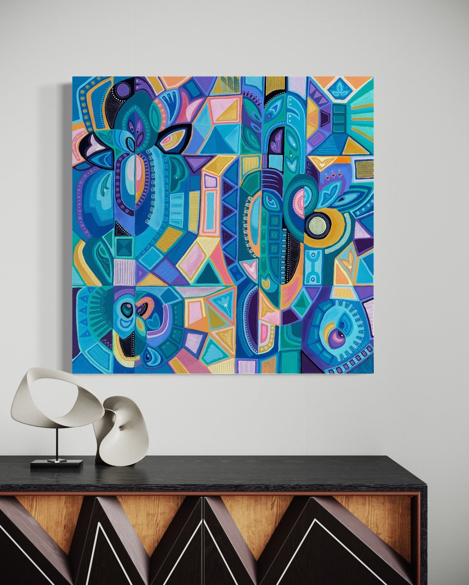 Abstract Acrylic Painting By Samantha Malone, 31 X 31", Fragments Untitled, Original Artwork