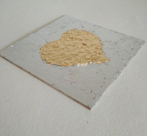 Gold Heart Painting Original Art Silver Leaf Artwork Impasto Mini Wall Art