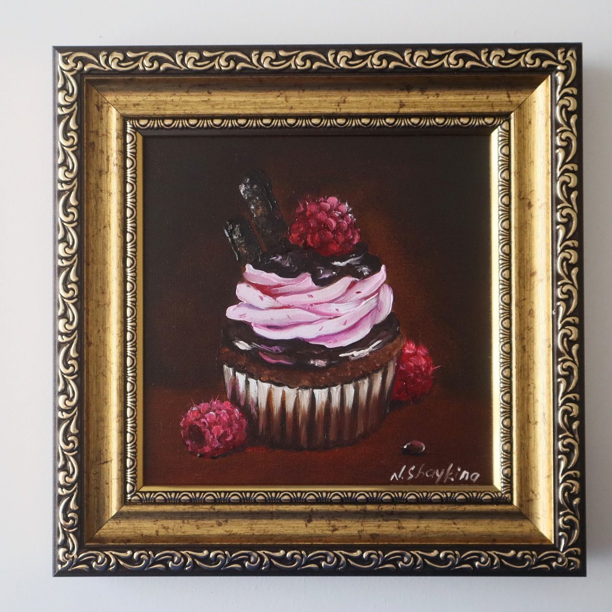 Photorealistic Oil Painting , Raspberry Dessert By Natalia Shaykina, 8 X 8, Artwork For Sale On Artfinder