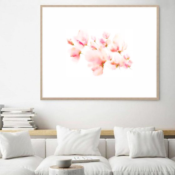 Delicate beautiful flowers, watercolor floral art Spring