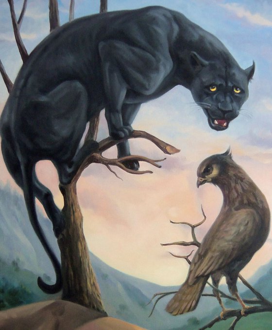 Black panther 60x80cm, oil painting, surrealistic artwork