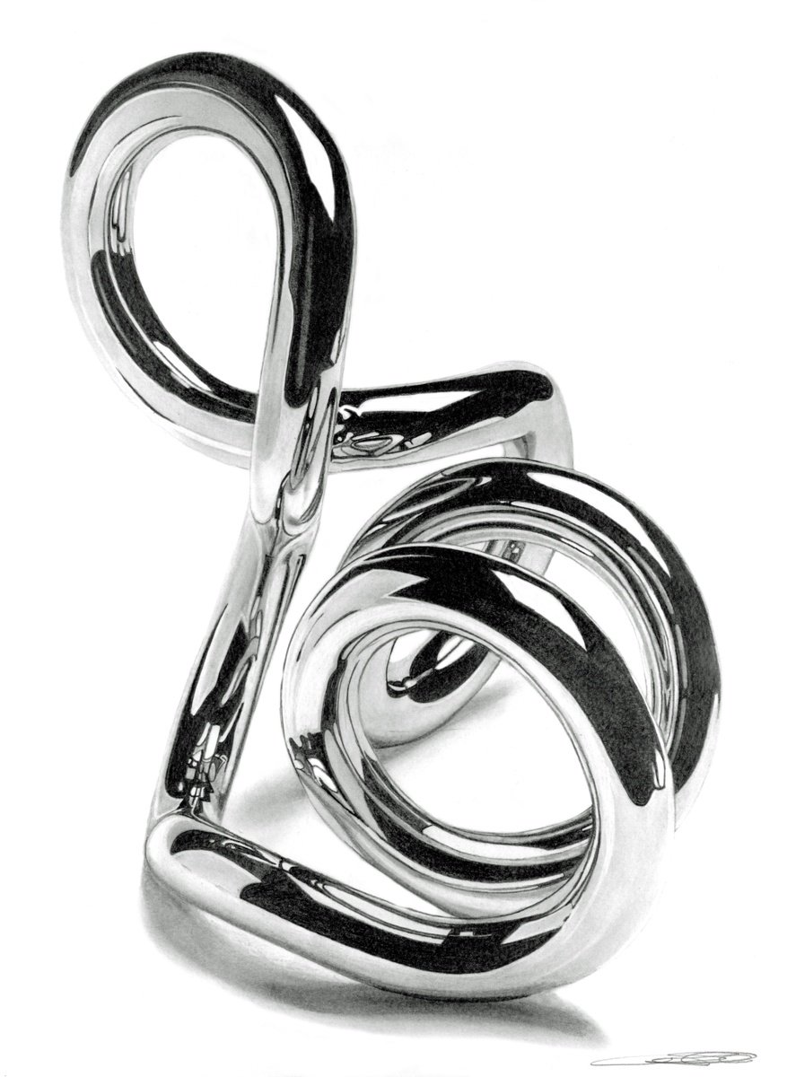 Photorealistic Still Life Pencil Drawing By Paul Stowe, 13 X 18", Infinite Loop #5, Original Artwork