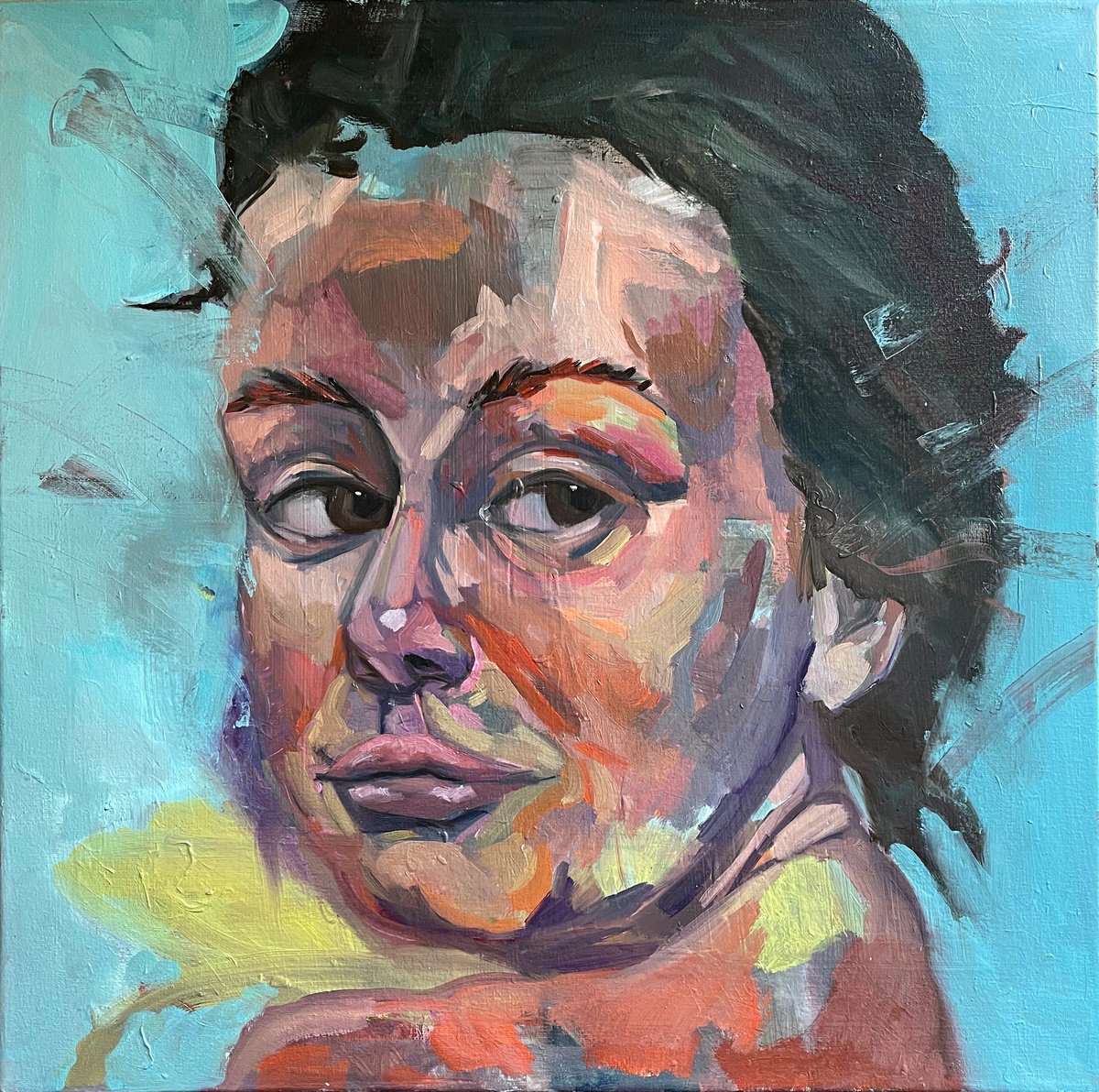 Expressive Portrait Oil Painting By Ulli Schmitt, 20 X 20", Lydia, Original Artwork